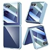Doeshine Hülle für Samsung Galaxy Z Flip 7 Ultra Dünn, mit Displayschutzfolie, Silikon TPU Original Schutzhülle, Kristallklar Hart PC Shell Anti-Kratz Stoßfest Handyhülle (Blau)