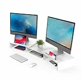 FITUEYES Dual Monitor Ständer Holz Farbe Holz drehbar Länge Verstellbar mit Halteschlitz für Smartphones Tablet PC Laptop Computer Bildschirm Riser 79-111,2x27x10,6cm Weiß