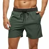 Arcweg Badehose für Herren mit Reißverschlusstasche Atmungsaktiv Wasserabweisend Badeshorts Männer Trainingsshorts Elastisch Verstellbar Mit Tunnelzug Meshfutter Schwarz + Armeegrün M(EU)