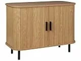 Beliani Sideboard Heller Holzfarbton 2 Schiebetüren Metallbeine schwarz Retro Bradley
