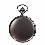 JewelryWe Herren Damen Taschenuhr Classic Glänzend Kettenuhr Analog Quarz Uhr mit Halskette Kette Umhängeuhr Pocket Watch Geschenk Schwarz