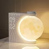 RETEYUNG Mondlampe mit Tageslichtwecker, 2 Wecker, Mondlicht RGB 8 Colors, 10 Natürlicher Klang, Nachttischlampe 3 Stufige Nachtlicht Wake up Light für Schlafzimmer Wohnzimmer (Weiß)