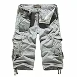 UHouse Cargo Shorts 3/4 Herren Kurze Hosen Lang Baumwolle Sommer Cargohose Kurz Arbeitshose Männer Laufshorts mit Seitentaschen Baggy Freizeitshorts Große Größen Grau M