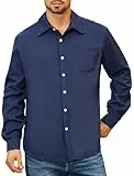 FYMNSI Herren Hemd Langarm Regular Fit Formale Freizeithemden Herrenhemden Männer Langarmhemd Oberhemden Hochzeit Anzug Klassisches Button Down Shirt Businesshemd mit Tasche Marineblau L