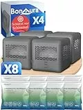 BonAura® 4x Luftentfeuchter ohne Strom + 8x 400g Luftentfeuchter Nachfüllpack - Raumentfeuchter bis 40m² für Keller, Bad uvm. - Entfeuchter und Luftentfeuchter Granulat im Set - Schutz vor Schimmel