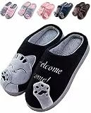 JACKSHIBO Hausschuhe Damen Winter Plüsch Pantoffeln Herren Warm Filzpantoffeln Frauen Bequeme Slippers Unisex Schwarz 40/41 EU