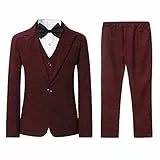 Sliktaa Jungen Reverskragen EIN Knopf Anzug Kariert Dreiteiliges Kostüm Dinner Hochzeit Veranstaltungsort Formelle Party Slim Fit Rot 14 Jahre