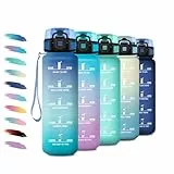 Trinkflasche 500ml, Wasserflasche Kohlensäure Geeignet, Sport Trinkflasche mit Zeitmarkierung, Auslaufsicher Wasserflasche mit filter, Einhandöffnung, Perfekt für Camping, Kinder, Büro, Laufen