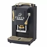 FABER COFFEE MACHINES | Deluxe 3.0 | Kaffeemaschine ESE 44mm mit Elektroventil, herausnehmbarer Padhalter, 1L Glasbehälter und verstellbarer Messing-Padpresser (Schwarz, Messing)