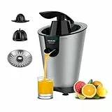 Cecotec Elektrische Zitruspresse für Orangen EssentialVita PowerFresh 1000 Inox. 1000W, Rostfreier Filter, Abnehmbare Kegel, Druckhebel, Tropfstopp-System, Leicht zu Reinigen, Elegantes Design