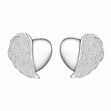 Viwind Damen Ohrstecker Engelsflügel Ohrstecker 925 Sterling Silber Ohrringe Herz Ohrringer Schmuck Geschenk mit Geschenkbox (Silber)