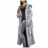 EMATOP Strickjacke Damen Lang Cardigan Grobstrick Winterjacke Einfarbige Lockere Übergangsjacke mit Kapuze Strickmantel Herbst Winter Strick Pullover Elegant Wintermäntel Pulli Sweater Mantel