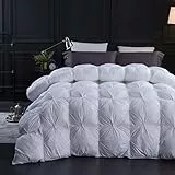 Bettdeckeneinlage mit 3 Gänsefalten und Gänsedaunen, für King-Size-Bett, 750 + Füllkraft, 100 % Baumwolle, hypoallergen, daunendicht mit 8 Tabs Queen:90'x90'in weiß
