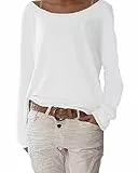 ZIOOER Damen Pulli Langarm T-Shirt Rundhals Ausschnitt Bluse Langarmshirts Hemd Pullover Sweatshirt Oberteil Tops Shirts C Weiß XXL