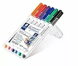 STAEDTLER Whiteboard Marker Set Lumocolor – Rückstandsfrei abwischbare Stifte für Whiteboards – Geruchsarme, schnelltrocknende Whiteboard-Stifte – Marker mit 1 mm Strichstärke in 6 Farben