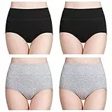 wirarpa Damen Unterhosen Baumwolle Slips Damen Hoher Taille Atmungsaktive Taillenslip Wochenbett Unterwäsche Mehrpack Größen 32-58, Schwarz Grau-4er Pack, Small (36)
