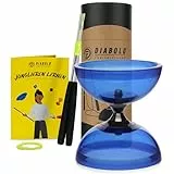 Diabolo Freizeitsport Jonglier-Set Pro mit kugelgelagertem Diabolo (transparent blau), Handsticks aus Aluminium, Ersatzschnur (160cm) und Gedruckter Anleitung
