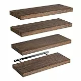 Pipishell Wandregal Holz, 40 cm Regal Wand, Paulownia Küchenregal Hängend Schweberegal Holzregal, 4er-Set aus Holzregalen für Badezimmer, Schlafzimmer, Büro, Wohnzimmer, Küche usw. (Braun)