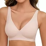 Vijamiy Damen BH Ohne Bügel V-Ausschnitt Push Up Seamless Gepolstert Bra für Weichen Halt Soft Komfort mit BH-Verlängerung(Rosa,L)