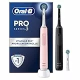 Oral-B Pro 3 3900 Elektrische Zahnbürste,Electric Toothbrush, Doppelpack, drei Putzmodi, 360° Andruckkontrolle für Zahnpflege, Designed by Braun, Geschenk Mann,Frau, Black,Pink