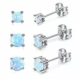 JSDDE 6 Stücke Damen Ohrringe mit Opal, 3-5mm Blaue Opal Ohrstecker, Ohrringe für Damen Frauen Mädchen