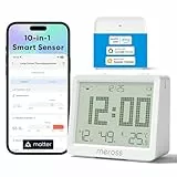 Meross 10-in-1 Matter Hygrometer Thermometer Innen, WLAN Wetterstation Ausgestattet mit Benachrichtigung, Smart LCD Temperatursensor und Matter Hub, Kompatibel mit Apple HomeKit, Alexa, Google Home