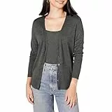 Amazon Essentials Damen Leichter Cardigan mit V-Ausschnitt (in Übergröße erhältlich), Dunkelgrau Meliert, L