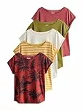 NEXT Damen 5er-Pack T-Shirts mit Flügelärmeln Pink/Green/White/Yellow Stripe/ Palm Print L