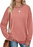 Fisoew Damen Sweatshirts Farbblock Rundhals Langarmshirt Casual Langarm Oberteil mit Gerippt Saum Rosa L
