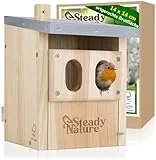 Steady Nature Nistkasten Rotkehlchen und Rotschwänzchen - Nistkästen für Vögel für draußen wetterfest - Halbhöhle Vogelkasten – Vogelhaus Rotkehlchen - Vogelnistkasten – Brutkasten für Vögel