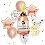 Folienballon Sektflasche Deko, 9 Stück Ballon mit Strohhalme und Bänder, Riesen Luftballon Champagner, Weinflasche Helium Ballon für Hochzeit, Geburtstag, Jubiläum, Party Dekoration