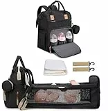 Fexkean Wickeltasche Rucksack Baby Wickelrucksäcke Reisewindeltasche mit faltbarem Kinderbett mit Multifunktions Babytaschen Wickelauflage Babybettrucksack（All Black）