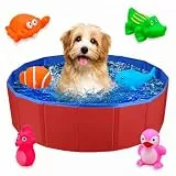 Faltbar Hundepool,Schwimmbad für Hund,Hunde Planschbecken für Haustiere,Faltbarer PVC Hundepool für Kleine Hunde,Schwimmbecken mit 6 Wasserspielzeug,Mini Pool für Katzen,50×8 cm, 1 Stück