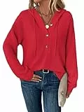 Tanmolo Hoodie Damen Kapuzenpullover Knopfleiste Leichter Pullover Langarm Sweatshirt Tops für Herbst Rot, L
