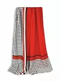 GLORIS Schal Damen dünn seidig groß 180 x 90 cm Rot- Schwarz und Hahnentrittmuster. Schal für Frauen. Schal Halstuch Seidenschal Elegant. Pareo. Strandschal
