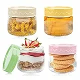 4 Stück Overnight Oats Gläser,250ml Oatmeal Behälter Glas,Overnight Oats Jars,Einmachgläser,Fermentierglas leere Gläser Vorratsgläser,Wiederverwendbare Glasbehälter für Joghurt Pudding Salat Marmelade