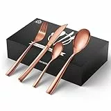 vancasso Besteck Set 12 Personen, Besteck Set 18/10 Rosegold Besteckset mit Messer/Gabel/Löffel/Dessertlöffel, 48-pcs Rose Besteck Poliert mit Geschenkbox, Modernem und Schlichtem Design