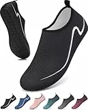 VOLHAL Badeschuhe Damen Wasserschuhe Herren Schwimmschuhe Schnell Trocknend Strandschuhe rutschfeste Aquaschuhe Leicht Surfschuhe für Beach Pool Yoga, Schwarz 44 EU