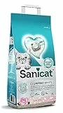 Sanicat – Weiße Klumpstreu – mit Duft von Rosenblättern | Hergestellt aus natürlichen Mineralien mit Geruchskontrolle | Absorbiert Feuchtigkeit für eine einfache Reinigung| Packungsgröße 8 l