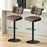 Ckaff Barhocker 2er Set, Barstuhl höhenverstellbar aus PU-Leder, 360°Drehstuhl Küchenstuhl mit Rückenlehne und Fußstütze für Küche, Wohnzimmer, Esszimmer, Braun