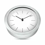 MEBUS 2in1 Wanduhr und Tischuhr mit gebürstetem Aluminium-Gehäuse I ohne Tickgeräusche Dank präzisem Quarzuhrwerk I Weiß/Silber I 15 cm klein