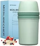 Mitsemmo Müslibecher to Go 600ml+270ml,Joghurtbecher to Go Kinder mit Löffel,Müsli Cup to Go Becher,Cornflakes to Go,Müslibecher Müslidose Müslischale Frühstücksdose Müslibox,Joghurt Box to Go (Grün)