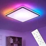 LuminexDesigns LED Deckenleuchte RGB mit Fernbedienung – 24W Dimmbar Deckenlampe Eckig mit Farbwechsel Hintergrundlicht - Wasserdicht für Schlafzimmer Wohnzimmer Küche Badzimmer Weiß 30*30cm KARO CL00