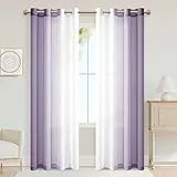 XWZO Gardinen mit Ösen Vorhänge Transparent Farbverlauf Voile Gardinen, Ombre Vorhang für Schlafzimmer und Wohnzimmer 225cm x 140cm(H x B) Lila