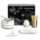 OKYUK Matcha Set, 7 Teiliges Premium Matcha Tee Set, Matcha Kit mit Matcha schale, Matcha Besen, Matcha Sieb, Beste Geschenk für Matcha-Liebhabern (Weiß)