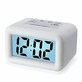 Plumeet Großer Digitaler LCD-Reisewecker, Mit Schlummermodus und Nachtlicht, Ansteigendem Soundalarm & Handgerät-Größe, Kinder (Schwarz) (Weiß)