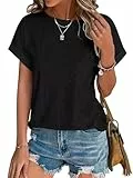 Cuptacc Tshirt Damen Bluse Mit Lochstickerei 2025 Sommer Mode Rundhalsausschnitt Dolman Ärmel Schwarz Mittel M 38-40