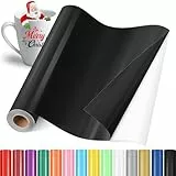 YAFLC Selbstklebend Plotterfolie Vinyl, 30.5x400cm Selbstklebend Vinylfolie Plotter, Permanente Plotterfolie Vinyl für Teetasse, DIY Geschenke, Fenster, Keramik, Weihnachten Schwarz