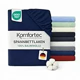 Komfortec Spannbettlaken Jersey 100% Baumwolle – 140x200 cm – 135g/m² – Weich, Atmungsaktiv & Hautfreundlich – Mit Rundumgummi – Oeko-Tex Zertifiziert – Für Boxspring, Topper & Matratzen – Blau
