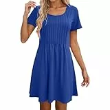 Gefomuofe T Shirt Kleid Damen Rüschen Casual Kurzarm Sommerkleider Plissiert Rundhalsausschnitt Arbeitkleid Elegant Strandkleid Mit Taschen Knielang Tunika Kleid
